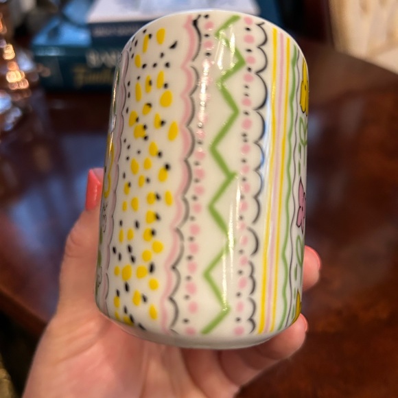 Vintage toothbrush and toothpaste holder Ribbons by Gloria Vanderbilt, yellow - Picture 5 of 6